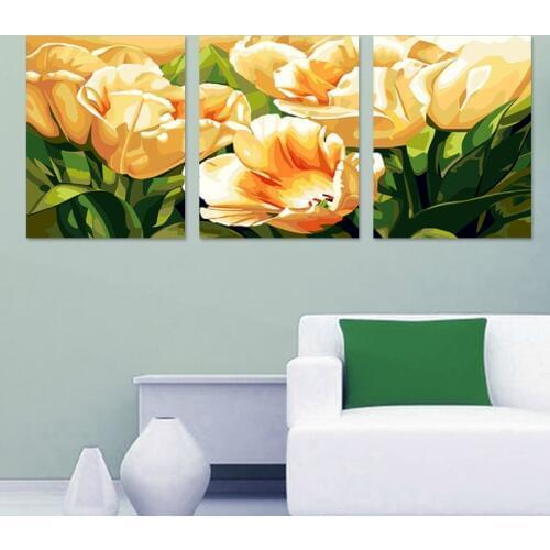 Yellow tulips flower Triptych canvas painting 3 sizes of painting by numbers home decoration wall pictures for living room H499