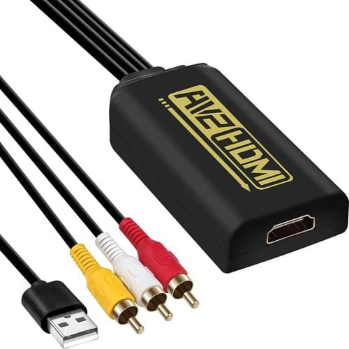 Converter 3RC AV to HDMI Adapter Cable 1.2M/4ft CVBS Audio Video to HDMI 1080P Support PAL,NTSC (GOLD-BLACK)