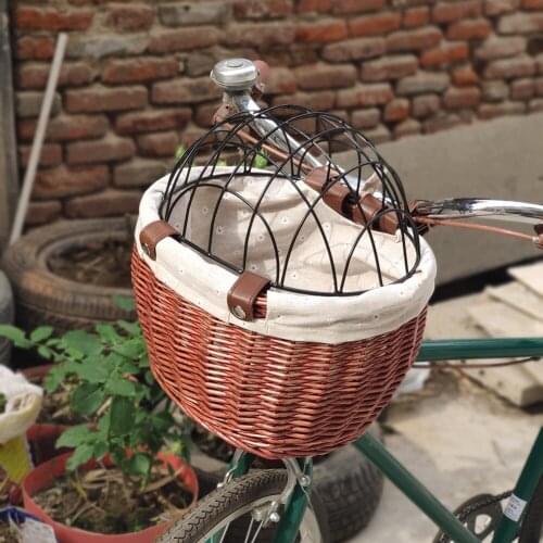 Cat Dog Bicycle Front Handlebars Basket Handwoven Wicker Pets Seat MTB Road Bike Basket Pet Cat Dog Carrier Cycling Accessories
