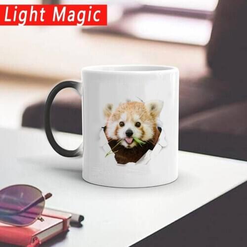 World Need Love Cute Raccoon Coffee Mug Creative Ceramic Magic Changed Color Mug Birthday Gift Milk Tea Mugs Drop Shipping