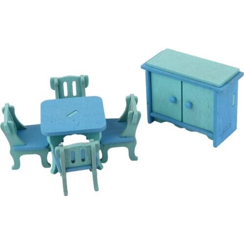 Cute Dollhouse Miniature Furniture Dining Room Set Table Chair Wooden Toy Kids Classic Toy Education Pretend Play Baby Best Gift