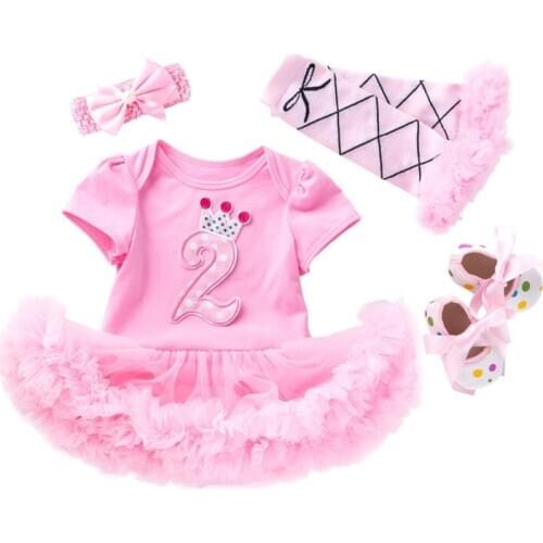 Fashion Cotton Newborn Infant Girls Baby Tutu Dress Set 1st Year Birthday Party Baptism Clothes Suit Cute Lovely Toddler Suits
