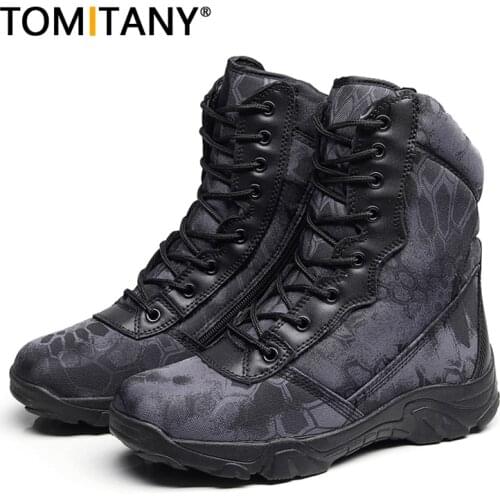 Outdoor Men Tactical Hiking Shoes High Top 2 Colors Size 40-45 Camping Climbing Fishing Trekking Non-slip Wear-resistant Shoes