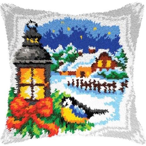 Latch Hook Kits Cushion Printed Landscape Pattern Cover Pillowcase Embroidery DIY Kit for Adults and Kids Decorative Cushions