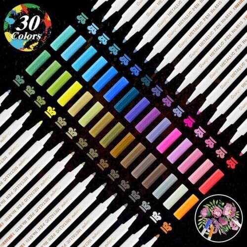 30 Color Metallic Marker Pen Set Rock Stone DIY Photo Album Pens Art for Glass Paint FabricWood Metal Permanent Graffiti Drawing