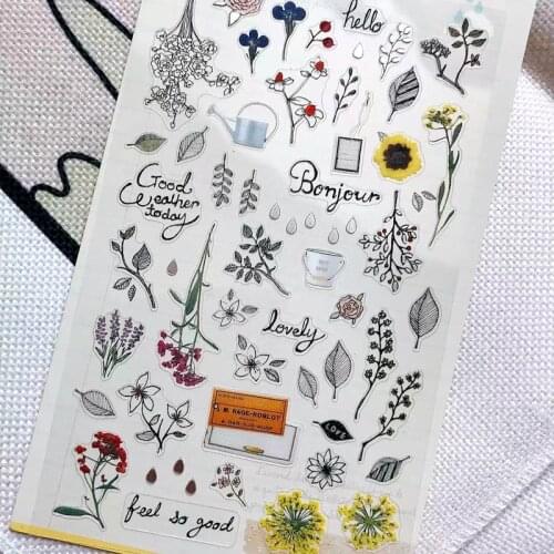 Suatelier Secret Garden Flower Sticker Plant Sunflower Leaf Scrapbooking Material DIY Diary Junk Journal Decoration Hobby Craft