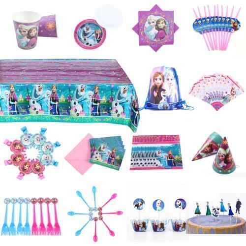 Newest Disney Frozen Anna Elsa Birthday Party Decorations Supplies Kids Tableware Tablecloth Cups Banner Girl Favors Gifts Set