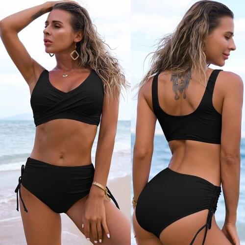 2021 New Women Bikinis Set High Waist Swimsuit Solid Swimwear Plus Larges Big Size Plussize Bathing Swimming Beachwear Suits
