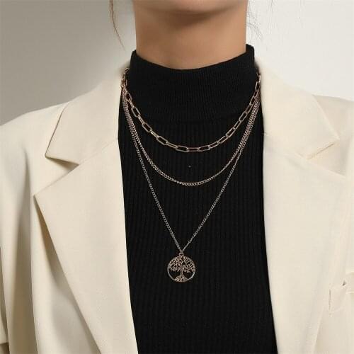 Tree of Life Pendant Necklace For Women Vintage Multi-layer Necklaces Statement Choker Girl Jewelry Friend Gift 2021 New