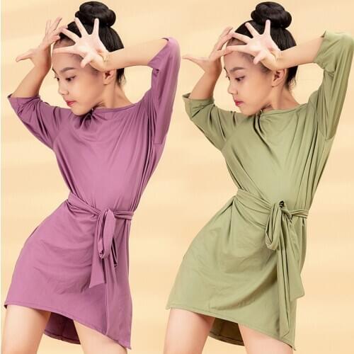 Latin Dance Dress Loose Practice Clothes Cross Backless Latin Performance Dress Bat Sleeves Girls Samba Costume Wear DNV14333