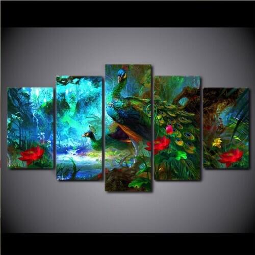 Full,Diamond Embroidery,5 piece beautiful peacock 5D,DIY,Diamond Painting,Mosaic,Cross Stitch,Needlework,Round/square Rhinestone