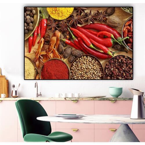 Spoon Grains Spices Pepper Posters and Prints Restaurant Posters and Prints Scandinavian Wall Art Picture for Kitchen Room Decor