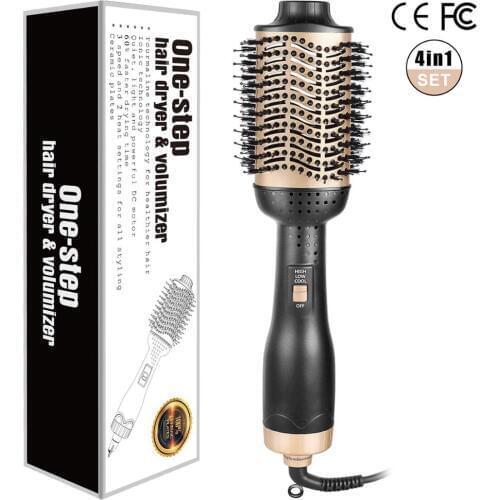 2 in 1 Professional One Step Hair Dryer Brush Portable Hair Curling Iron Round Brush Hair Blow Dryer Brush Hot Air Brush
