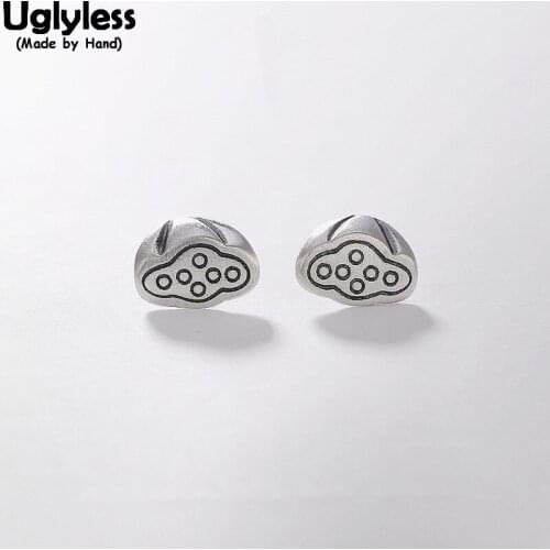 Uglyless MINI Size Lotus Studs for Women Ethnic Handmade Fine Jewelry 100% Real Solid 925 Sterling Thai Silver Floral Earrings