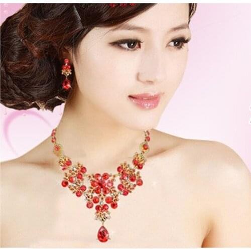 Alloy Rhinestone Earrings Pendant Necklace Bridal Set