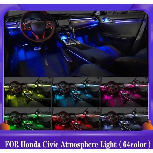 64 Colors LED Ambient Light lamp For Honda Civic Ambient Light For 10th Civic 2016-2019 Lighted Car Styling