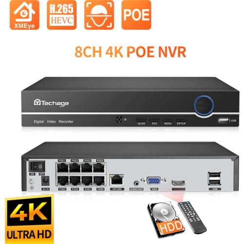 Techage H.265 4CH 8CH PoE NVR 2MP 4MP 5MP Network Hard Disk Video Recorder Home Security CCTV Surveillance DVR For PoE IP Camera