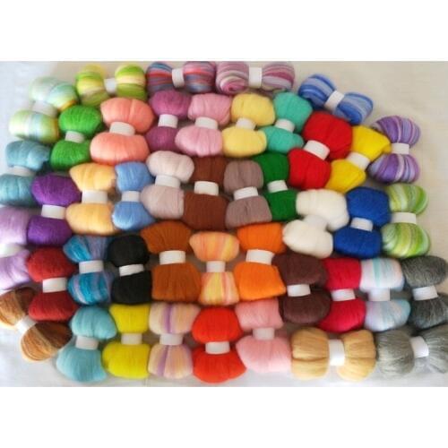 WFPFBEC 70S WOOL FOR NEEDLE FELTING tools animal doll eyes nose handle sets wool fiber 5g/bag 43colors wool roving