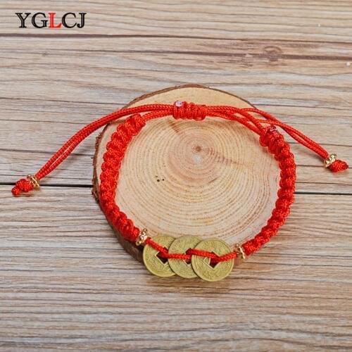 YGLCJ 2020 Lucky Five Emperor Coin Can Adjust Real Copper, Weave Red String Jewelry