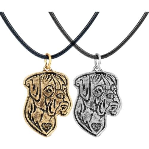 HANCHANG Jewelry Necklace Vintage Metal Dog Bordeaux Pendants Necklaces Leather Rope Accessories collares Pet Lover Gifts
