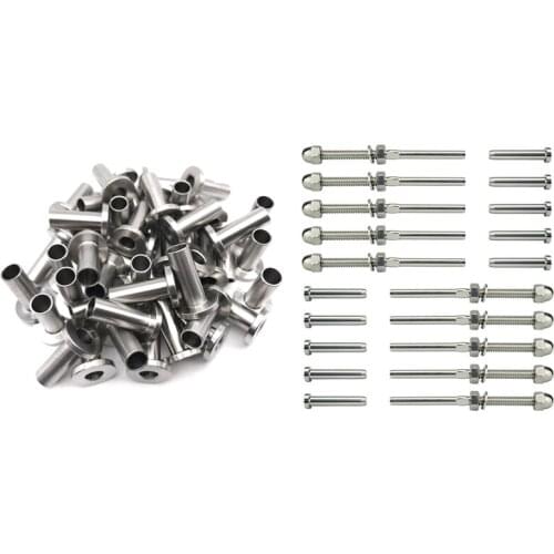 55Pcs Protector Sleeves for 1/8 Inch Cable Railing & 1 Set Threaded Bolt and Pedal Ball Cable Railing Kit