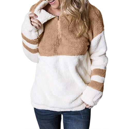 2021 Winter Autumn Warm Clothes Women Patchwork Hoodies Sweatshirts Loose Zipper Long Sleeve Pocket Stitching Plush Jacket Coat