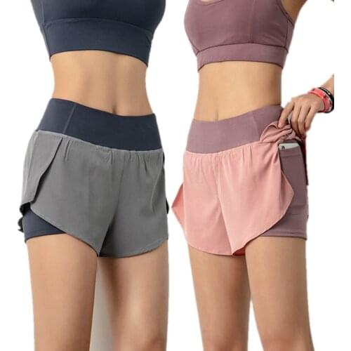 2021 Women Gym Double Shorts Side Pocket Running Shorts Breathable Quick Dry Yoga Women Shorts Workout Fitness Sportwear