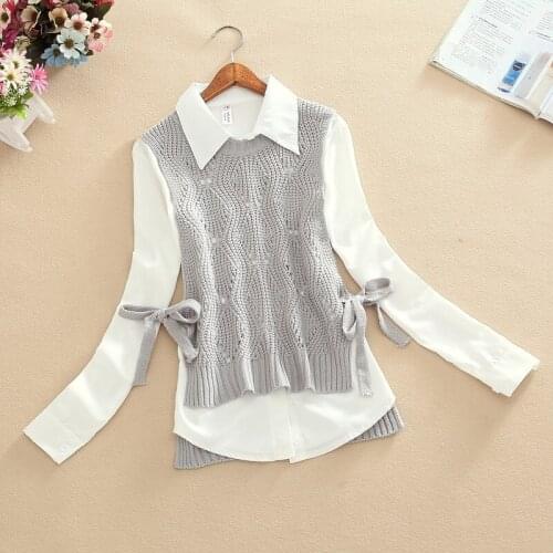 Women 2021 Spring Autumn Fashion Two-piece Suits Female O-neck Knitted Sweater Vest Ladies Long Sleeve Slim Blouses Sets Q231