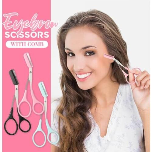 1pcs Eyebrow Trimmer Scissors Comb Eyelash Hair Scissors Clips Shaping Eyebrow Razor Grooming Wenkbrauw Trimmer 5 Color Dropship