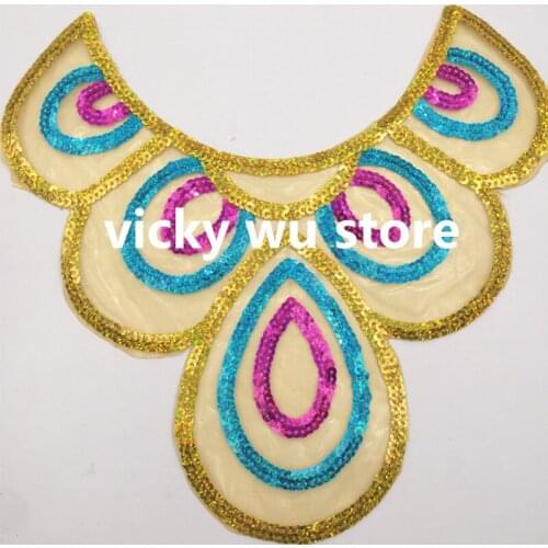 1Pcs/Lot 26*24 cm African Lace Fabric Sequined Headwear Gold Beading Collar Metal Sequins DIY Accessory Sewing Paillette Flower
