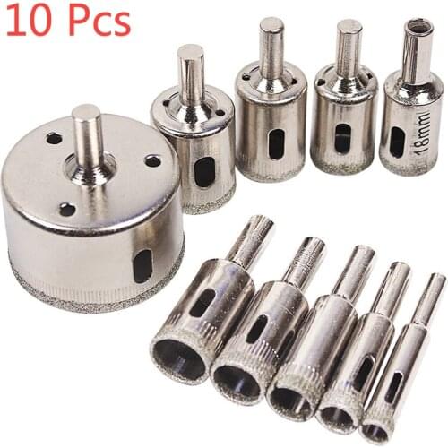 10PCs Nickel Plated Diamond Tool Drill Bit Hole Saw Set for Glass Ceramic Marble 8-50mm Drill Bits