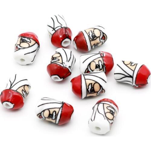 100pcs/lot Fashion Jewelry Mini Ceramic Beads 17x11mm Printed Santa Claus Shape Pendants Favor Happiness Festival Gifts Beads