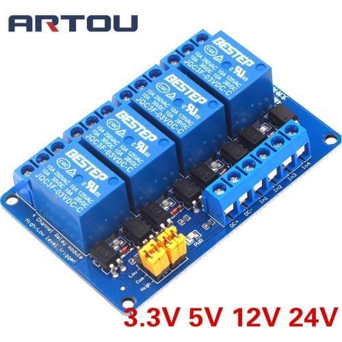 3.3V 5V 12V 24V 4 Channel Relay Module High and low Level Trigger Dual Optocoupler Isolation Relay Module