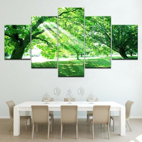 5 Panel Modular Frame Green Art Tree Sunrise Picture Print On Canvas Modern Pictures Home Decor Wall Art Picture Artworks