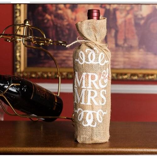 50pcs/Lot MR & MRS Burlap Jute Wine Bottle Bag Champagne Sleeve Holder Gifts Bags rustic vintage wedding decoration centerpieces