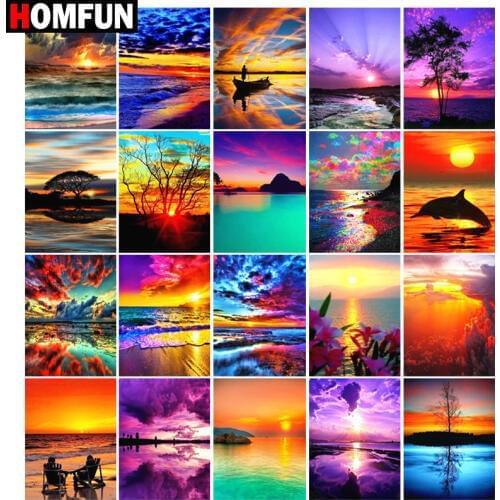 HOMFUN Full Square/Round Drill 5D DIY Diamond Painting "Sunset evening landscape" 3D Embroidery Cross Stitch 5D Home Decor Gift