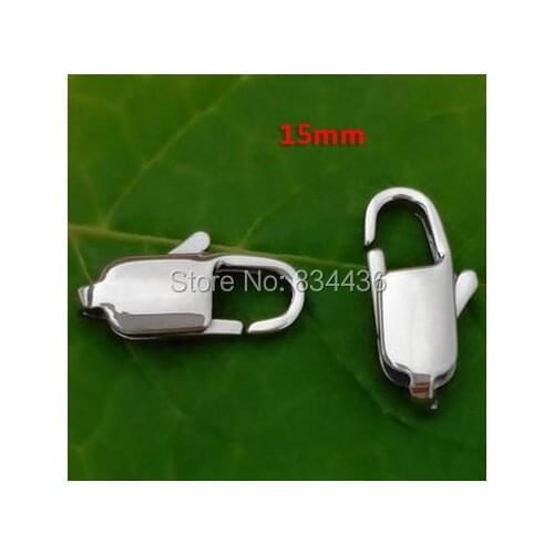Free Shipping 15mm 316L Stainless Steel Silver Rectangle Lobster Clasp Accessory Jewelry Findings For men women DIY wholesale