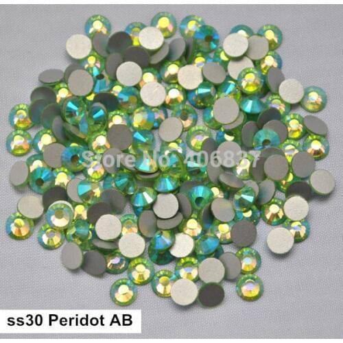 Free Shipping! 288pcs/Lot, ss30 (6.3-6.5mm) Peridot AB Flat Back Non Hotfix Nail Art Rhinestones