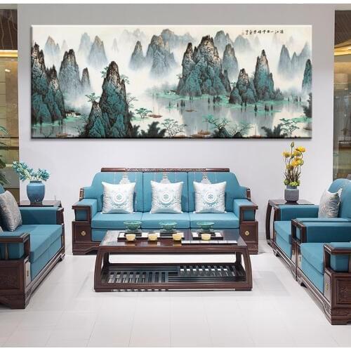 Large Wall Art Canvas Prints Chinese Mountain and River painting Picture Hall Living Room Decor Canvas Art Wall Poster Print-4
