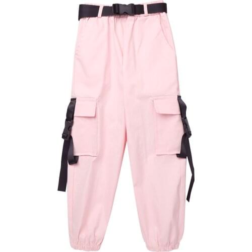 Spring Autumn Kids Girls Cotton Sport Pants High Waist Pure Color Teenage Girls Cargo Pants Children Trousers Street Dance Pants