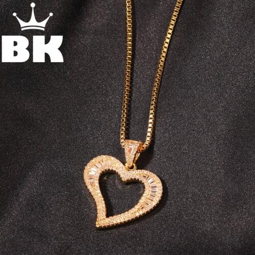 THE BLING KING Hollow Heart Baguette Pendant Necklace Color Psychedelic HipHop Full Iced Out Cubic Zirconia CZ Stone
