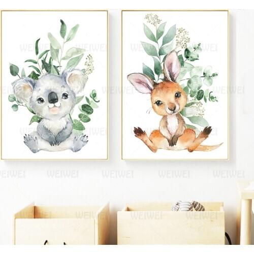 Childrens Room Decoration Painting Cartoon Koala Kangaroo Living Room Decoration Canvas Painting Wall Art Painting Poster Home