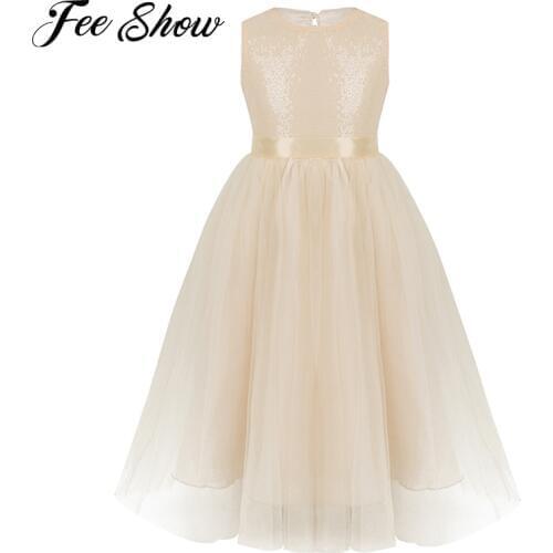 Toddler Kids Sequined Heart-Shaped Cutout Back Flower Girls Lace Dress Pageant Wedding Children Bridesmaid Princess Tulle Dress