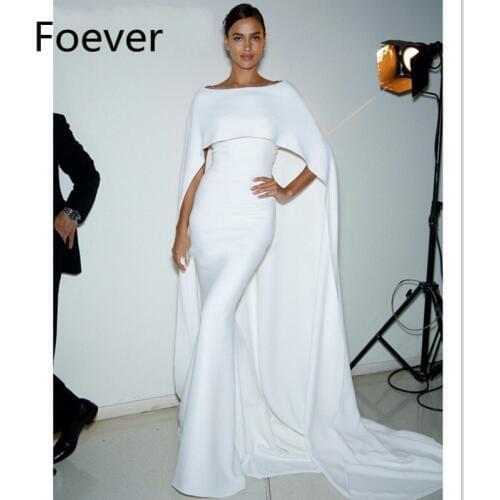 Simple White Evening Dresses Long 2019 With Cape Scoop Neck Custom Made Formal Dresses South African Elegant Robe de soiree