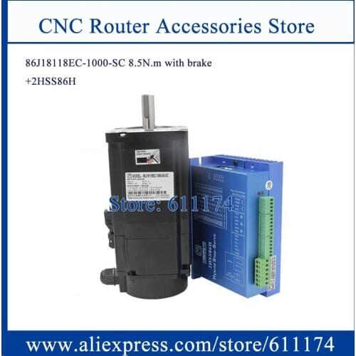 2 phase Hybrid closed loop stepper motor with brake 86J18118EC-1000-SC + 2HSS86H Driver, 8.5N.m stepping motor with 1000 encoder