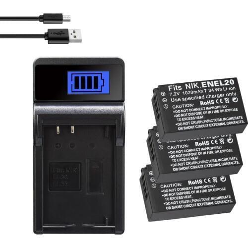 EN-EL20 ENEL20 Battery for NIKON 1 J1 J2 J3 S1 AW1 Coolpix A PM006 S S1 Camera Bateria Charger 1020mAh en el20 EL20