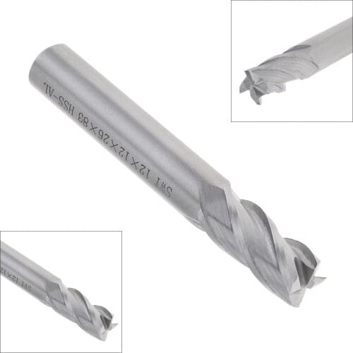 Milling Cutter 12mm 4 Flute HSS & Aluminum End Mill Cutter with Extra Long Straight Shank for CNC Mold Processing