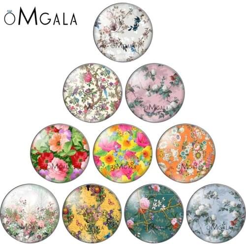 Art Patterns Classical Flower Oil Painting Print Photo 12mm/14mm/16mm/18mm/20mm/25mm Glass Cabochon Flat Back Making Findings