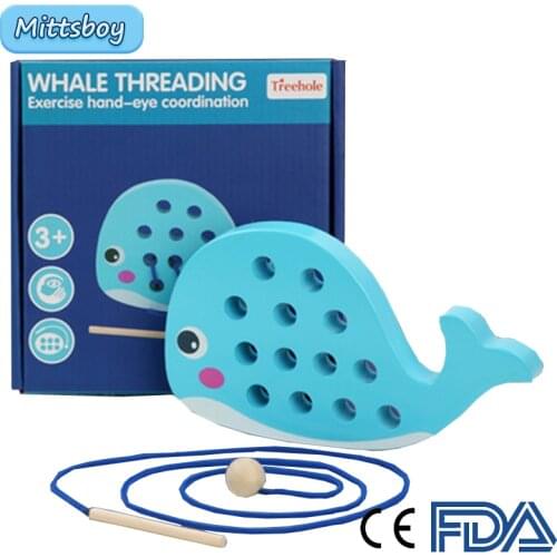 Duckling Whale Montessori Threading Game Wooden 3D Insects Toy Puzzle Preschool Toy Montessori Early Education Toy Children Gift