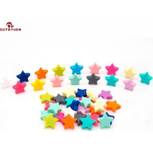 Sutoyuen 25mm Colorful Silicone Beads Star BPA Free Silicone Teething Diy Crafts Nursing Accessories Silicone Beads Baby Teether